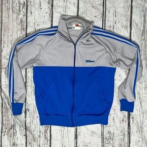 Vintage 80s Wilson Zip Up Gray Track & Field Running Tennis Sports Coat Jacket
